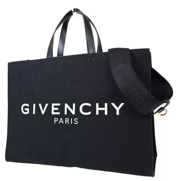 GIVENCHY G Logo 2Way Shoulder Hand Tote Bag Canvas Leather Black Italy 97FA497 - Picture 1 of 15